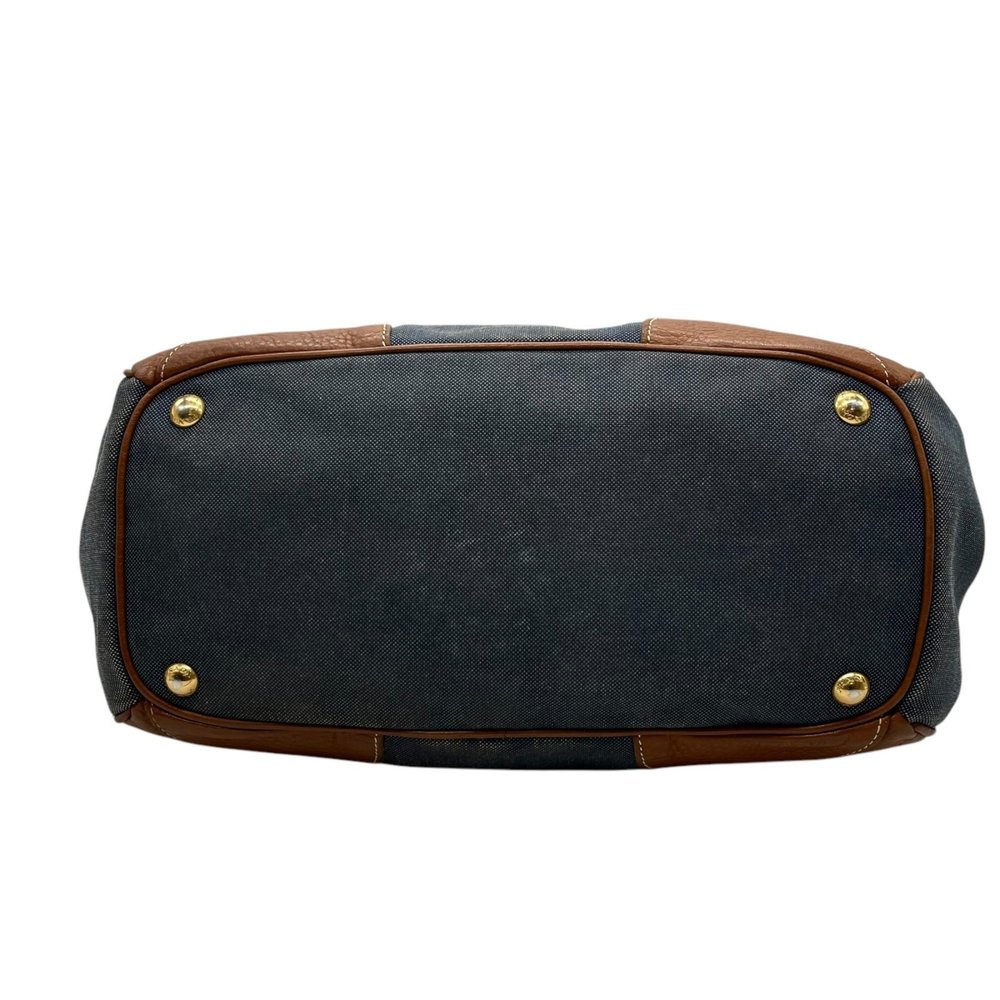 PRADA Prada Logo Jacquard Tote Bag Shoulder Denim Leather Blue Brown Gold Har... - Picture 8 of 16